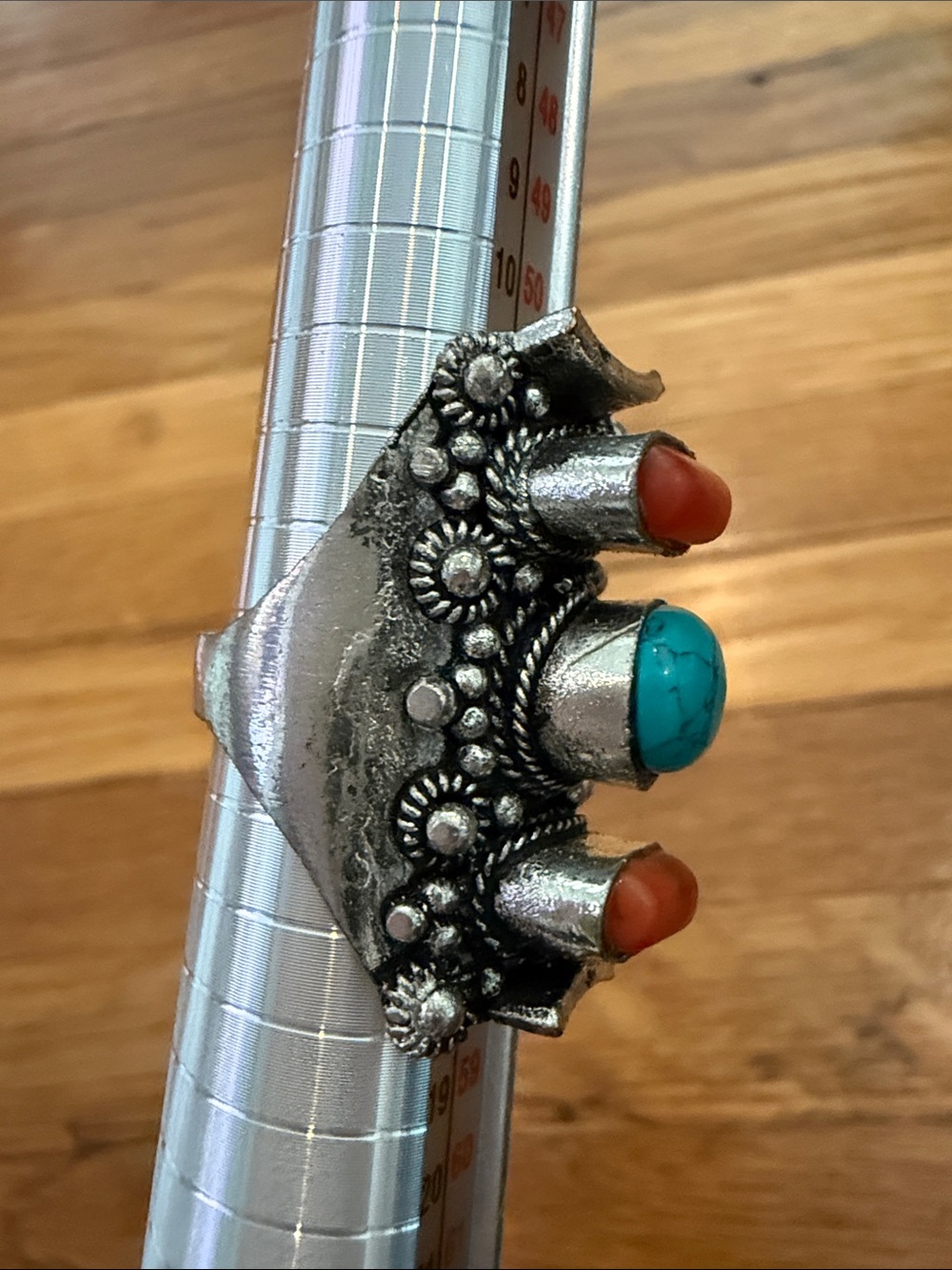 Turquoise and Coral Style Statement Silver Ring - Picture 6 of 6
